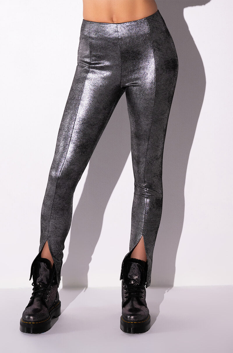 INTO THE NIGHT METALLIC SPLIT HEM PANT