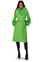 KAYA PU TRENCH WITH FUR LINING IN GREEN