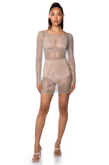 LABRYNTH EMBELLISHED MINI DRESS IN WHITE