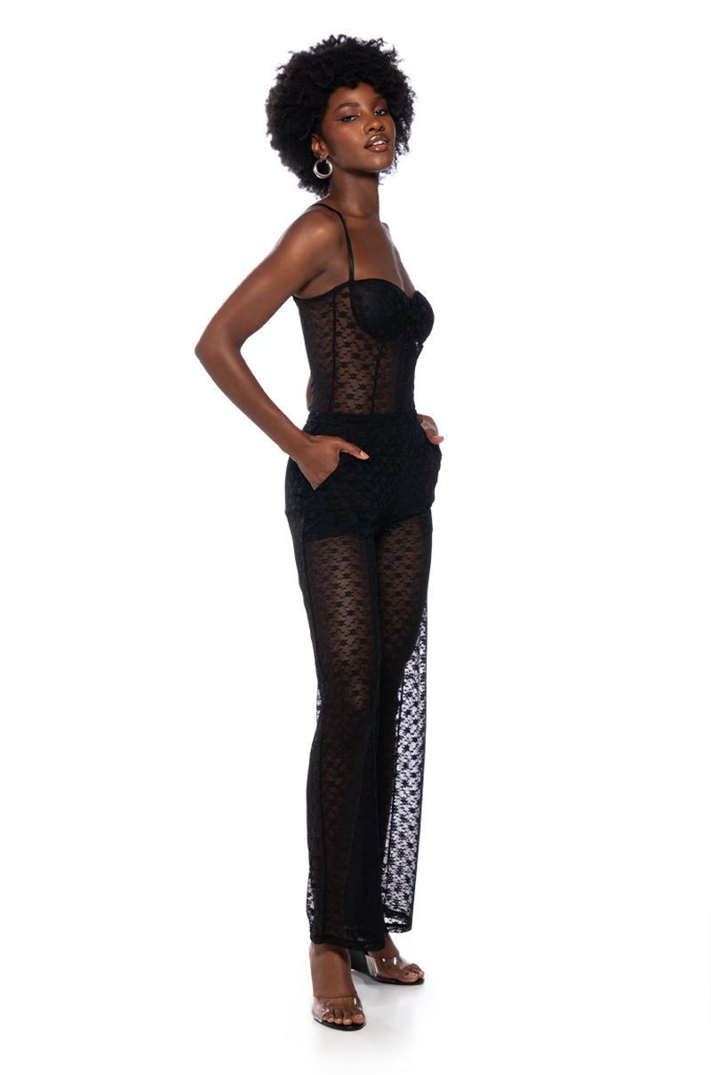 LACE ME UP SHEER TWO PIECE SET