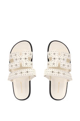 LEISURE EMBELLISHED FLAT SANDAL IN WHITE