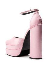 SATIN PLATFORM PUMP IN PINK