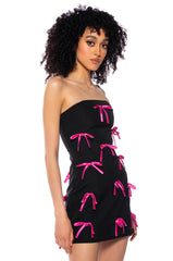 LUCY ALL OVER BOWS STRAPLESS MINI DRESS