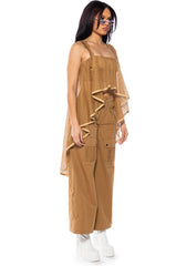 MESH SYMETRICAL HIGH LOW SLEEVELESS BLOUSE