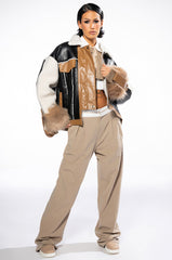 MIXED MEDIA BOXY JACKET COAT