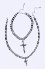 ONE AND ONLY SILVER CROSS NECKLACE SET