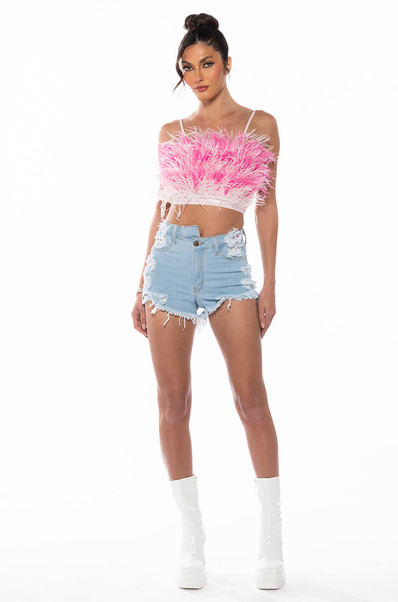OPPOSITE DIRECTION HIGH WAISTED DENIM SHORTS