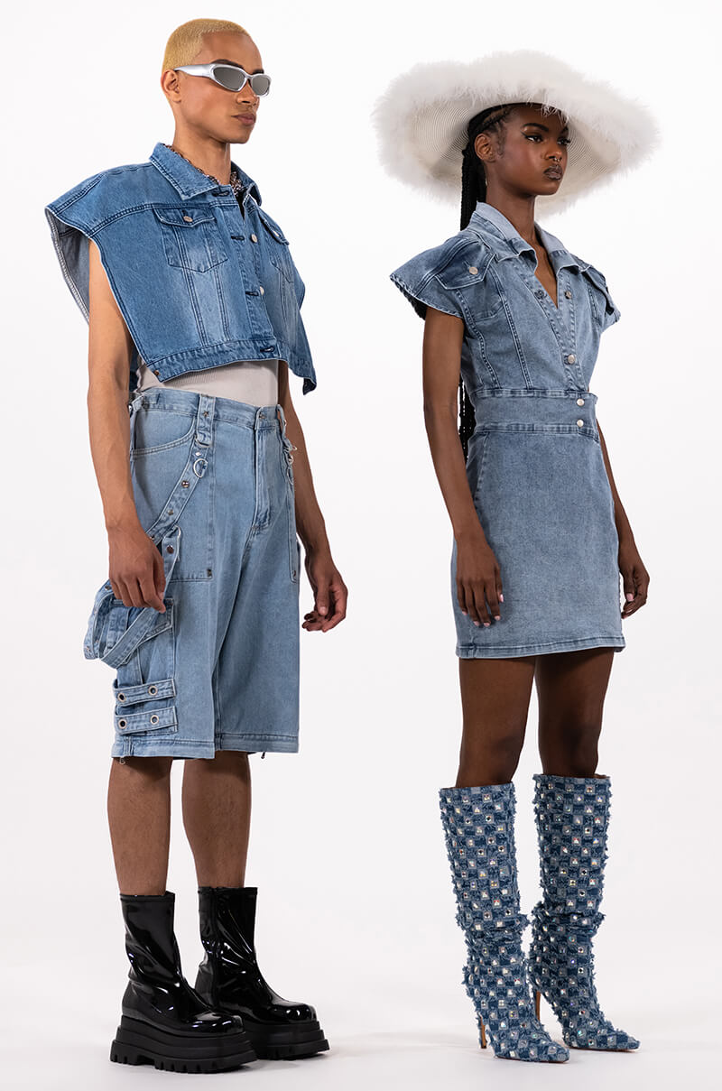 OUI MERCI CROPPED DENIM PONCHO