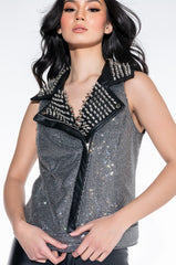 PARTY AND BULLSHIT STUDDED MOTO VEST