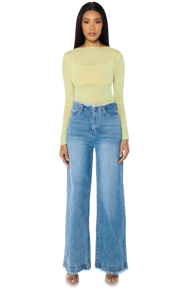 PAXTON TWO PACK RAW HEM LONG SLEEVE MESH TEES IN PINK AND YELLOW