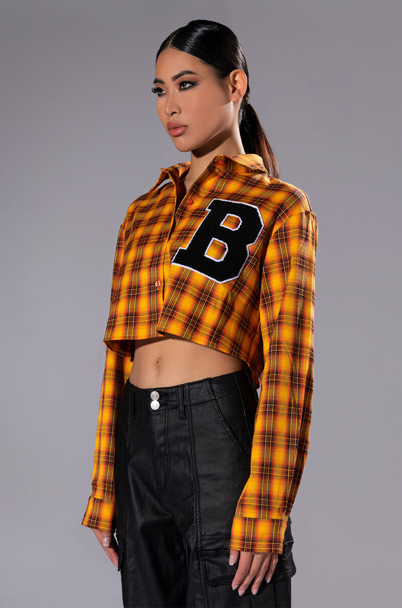 PLAID B LONG SLEEVE BLOUSE