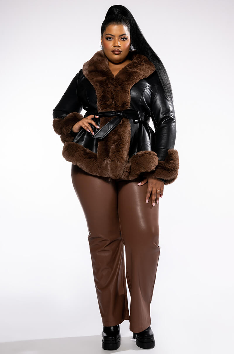PLUS AZALEA WANG FAUX FUR TRIM PEPLUM MOTO