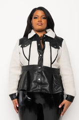 SHERPA MOTO TRIM PEPLUM JACKET