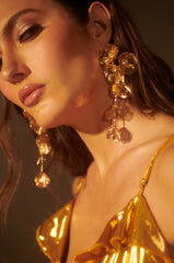 PRETTY LADY EMBELLISHED DANGLE EARRINGS IN GOLD