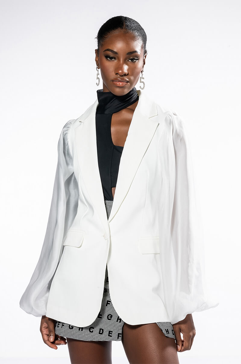 PRISCILLA PRESELY CHIFFON SLEEVE BLAZER