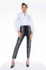 KELLY RUFFLE SLEEVE BUTTON DOWN BLOUSE