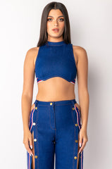 RUN IT UP CROPPED DENIM TOP