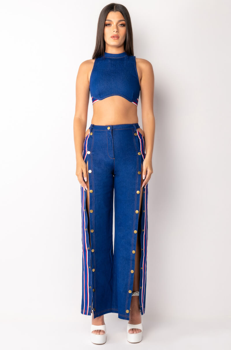 RUN IT UP CROPPED DENIM TOP