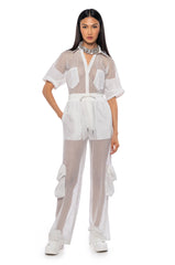CARGO POCKET MESH SHEER JOGGER IN WHITE