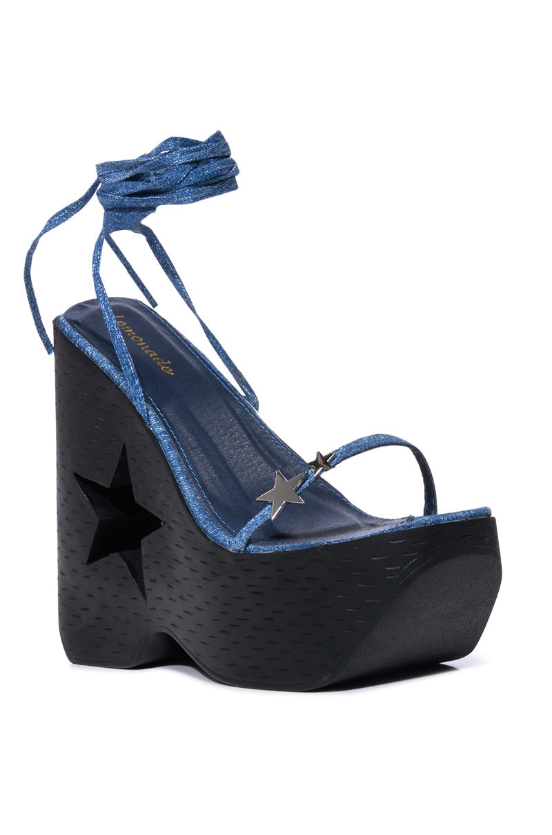 STAR EYED CHUNKY SANDAL WITH CUT OUT ON DENIM
