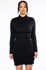 SULTRY LONG SLEEVE MOCK NECK CUT OUT MINI DRESS