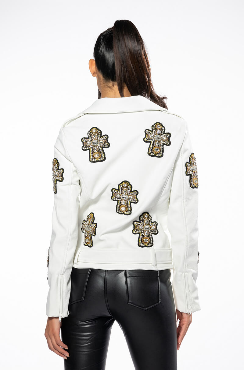 THANK GOD FOR ME PU MOTO JACKET