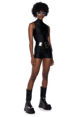 THE CASSIE SLEEVELESS SLINKY ROMPER IN BLACK