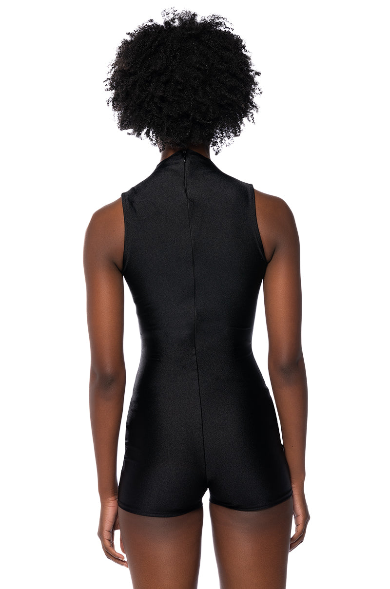 THE CASSIE SLEEVELESS SLINKY ROMPER IN BLACK