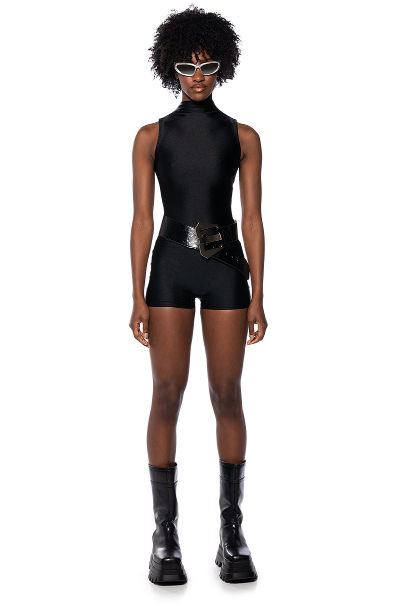 THE CASSIE SLEEVELESS SLINKY ROMPER IN BLACK