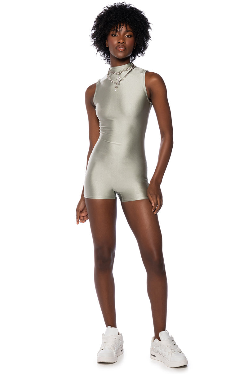 THE CASSIE SLEEVELESS SLINKY ROMPER IN GREY