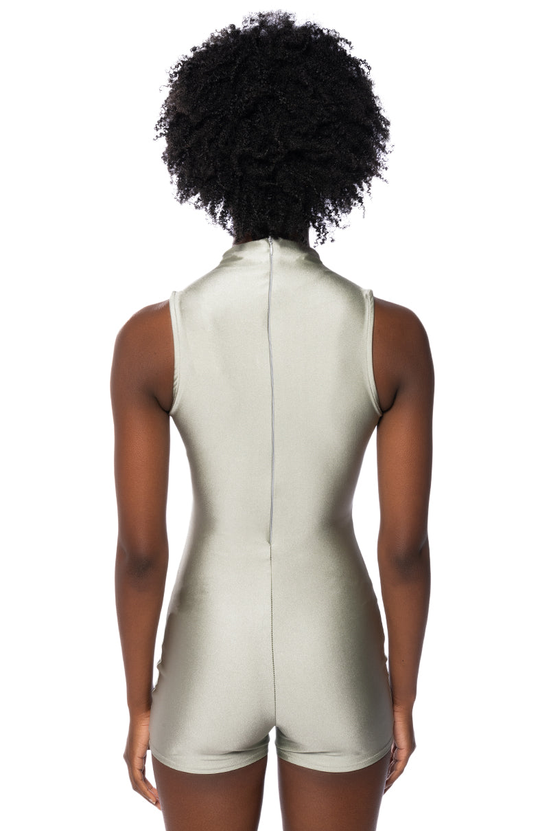 THE CASSIE SLEEVELESS SLINKY ROMPER IN GREY