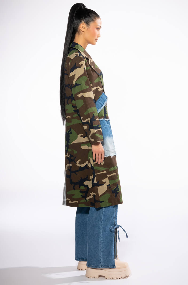 TOWSON HALF PLAID HALF CAMO TRENCH