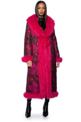 BROCADE PENNY LANE COAT WITH FAUX FUR