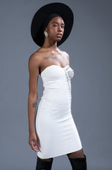 TWO FACE BANDAGE MINI DRESS WITH MESH DETAIL