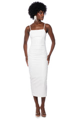 UP TO NO GOOD SLEEVELESS FAUX LEATHER MIDI DRESS