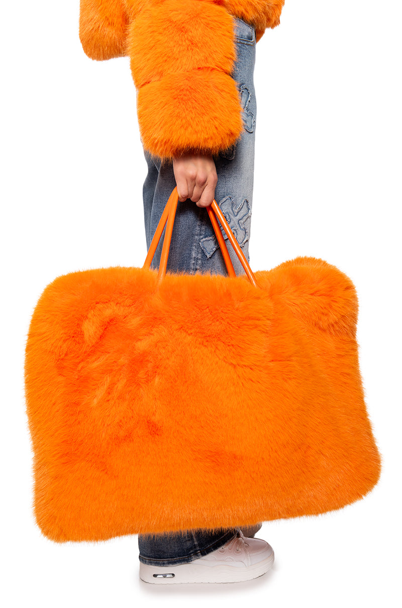YETI LARGE FAUX FUR TOTE IN ORANGE