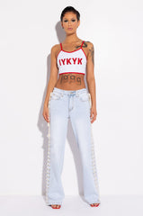 YOU KNOW YOU KNOW EMBELLISHED CROP TOP