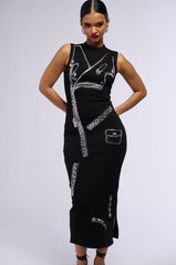 YOYO RHINESTONE PRINTED MIDI DRESS