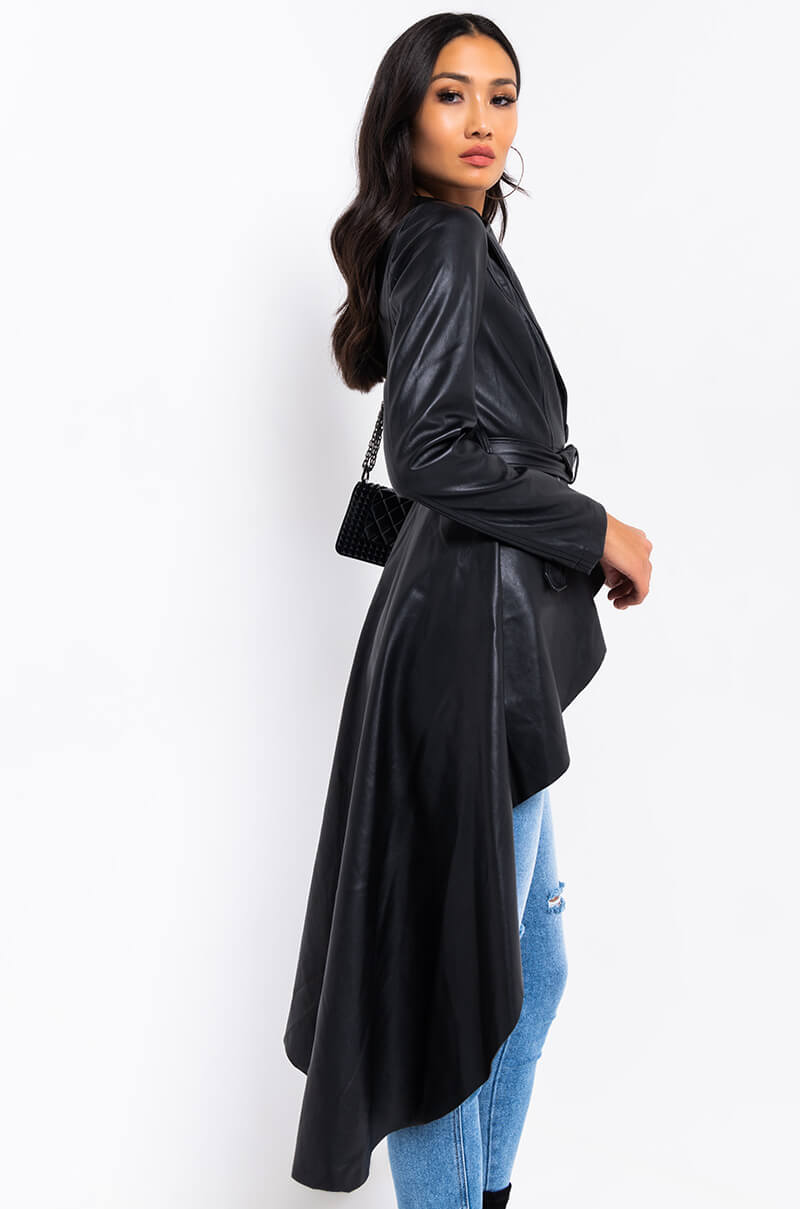ZENDAYA PLEATHER HI LO TRENCH JACKET